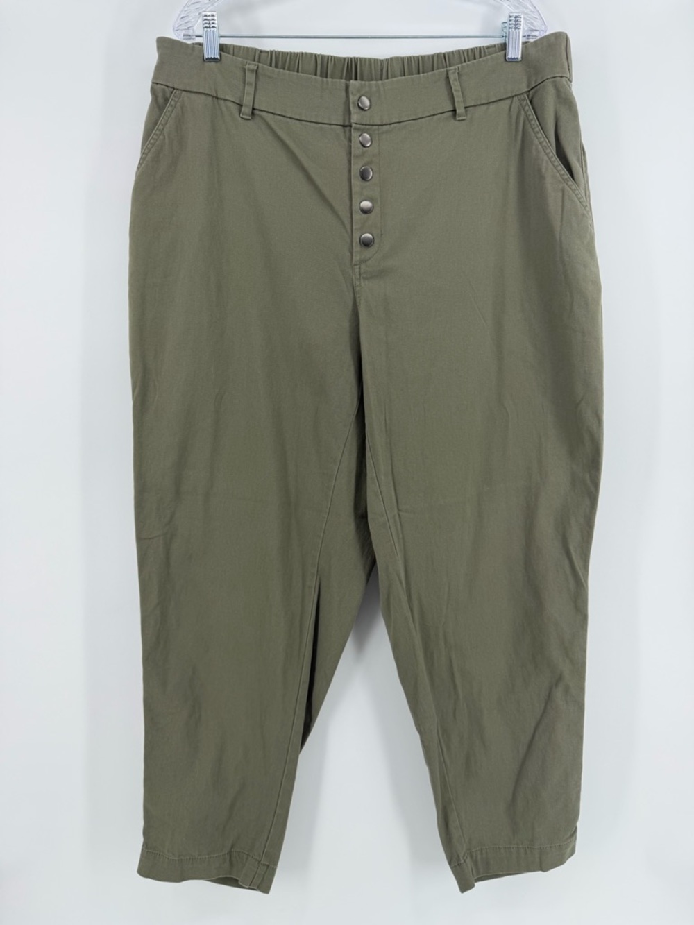Bar III Olive Green Button Front Ankle Pants, Stretch Waist, Women's 20W